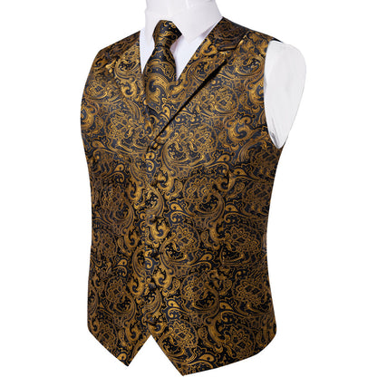 Golden Black Paisley Men's Collar Vest Set vest set    - Sophisticated Gentlemen