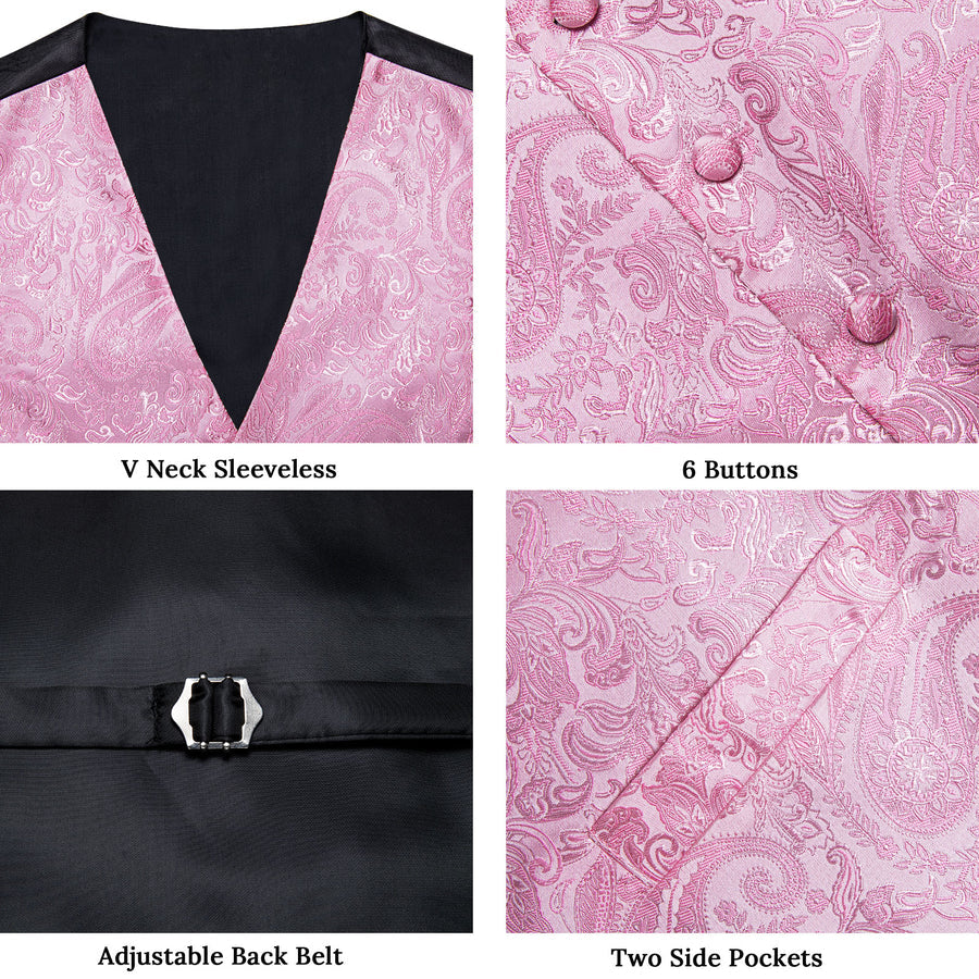 Pink Paisley Men's Collar Vest Set vest set    - Sophisticated Gentlemen