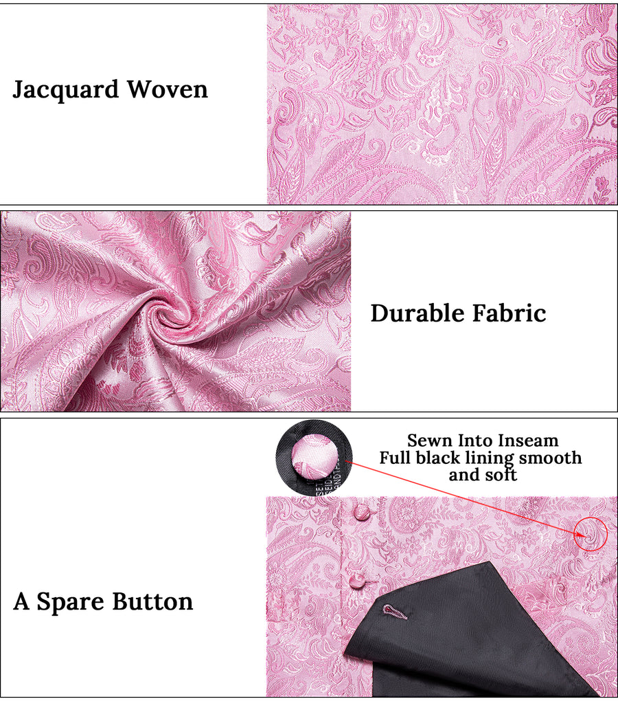 Pink Paisley Men's Collar Vest Set vest set    - Sophisticated Gentlemen