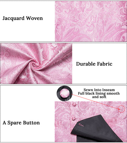 Pink Paisley Men's Collar Vest Set vest set    - Sophisticated Gentlemen