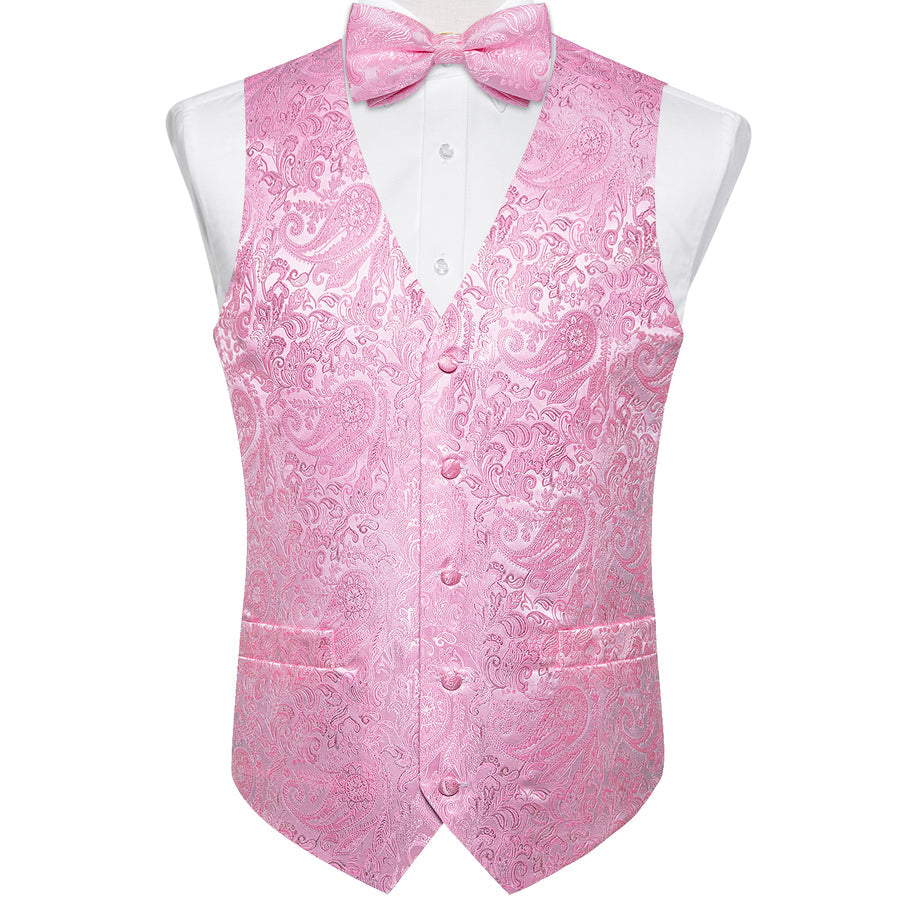 Pink Paisley Men's Collar Vest Set vest set    - Sophisticated Gentlemen