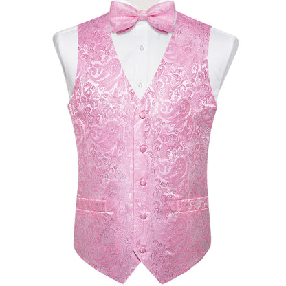 Pink Paisley Men's Collar Vest Set vest set    - Sophisticated Gentlemen