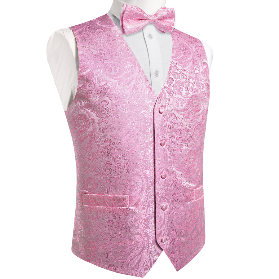 Pink Paisley Men's Collar Vest Set vest set    - Sophisticated Gentlemen