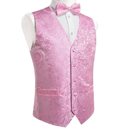 Pink Paisley Men's Collar Vest Set vest set    - Sophisticated Gentlemen
