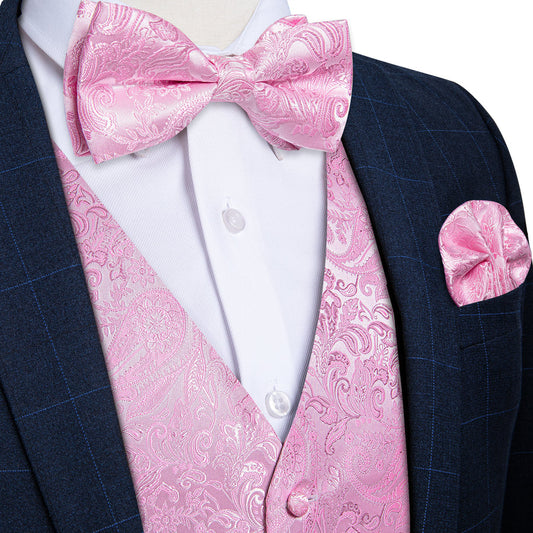 Pink Paisley Men's Collar Vest Set vest set S (Chest 40")   - Sophisticated Gentlemen