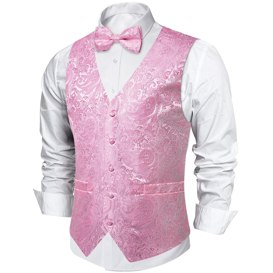 Pink Paisley Men's Collar Vest Set vest set    - Sophisticated Gentlemen