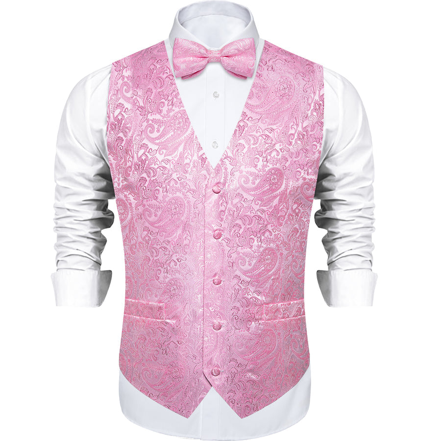 Pink Paisley Men's Collar Vest Set vest set    - Sophisticated Gentlemen