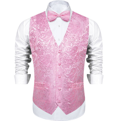 Pink Paisley Men's Collar Vest Set vest set    - Sophisticated Gentlemen