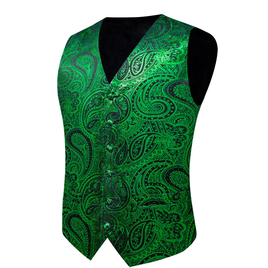 Green Black Paisley Silk Vest Set vest set    - Sophisticated Gentlemen
