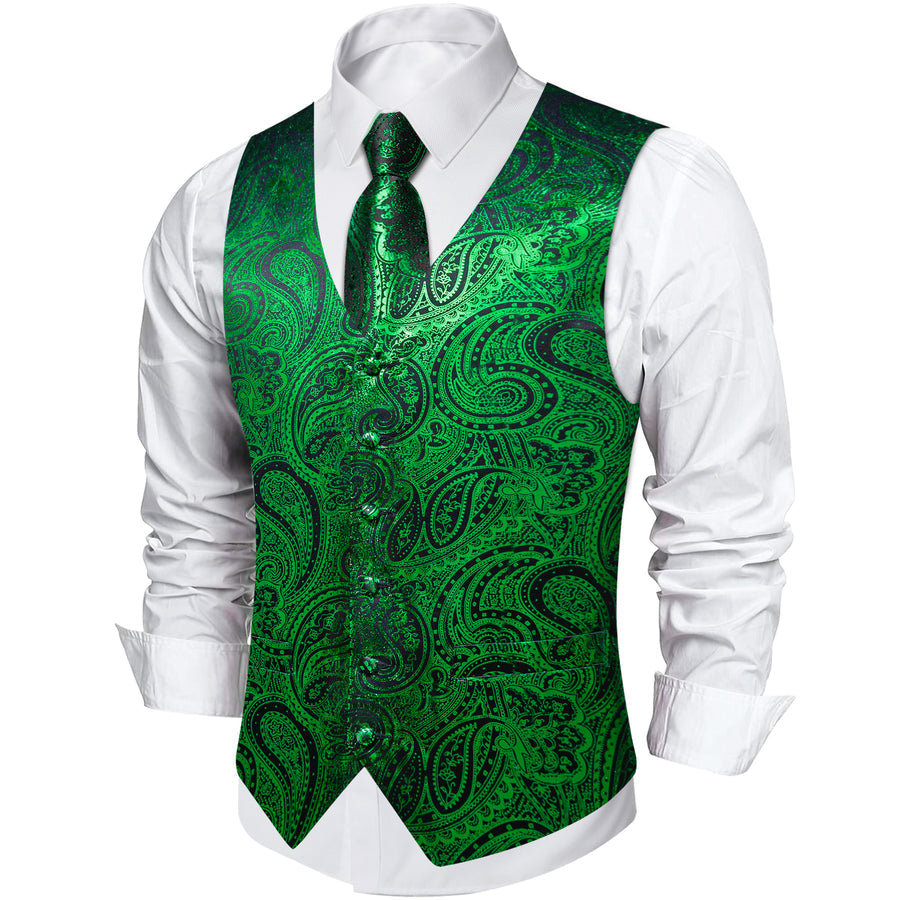 Green Black Paisley Silk Vest Set vest set    - Sophisticated Gentlemen