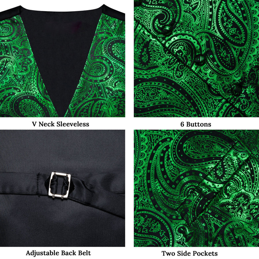 Green Black Paisley Silk Vest Set vest set    - Sophisticated Gentlemen