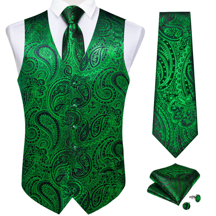 Green Black Paisley Silk Vest Set vest set    - Sophisticated Gentlemen