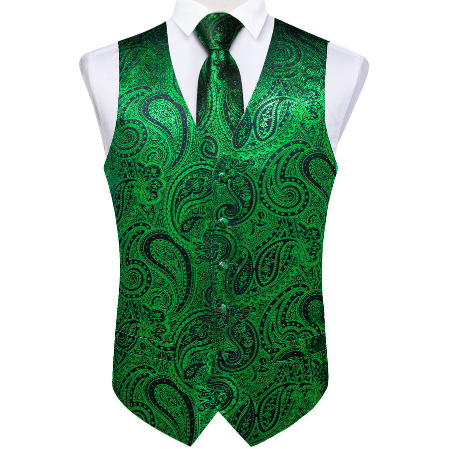 Green Black Paisley Silk Vest Set vest set    - Sophisticated Gentlemen