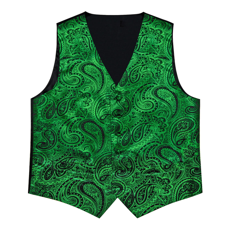 Green Black Paisley Silk Vest Set vest set    - Sophisticated Gentlemen