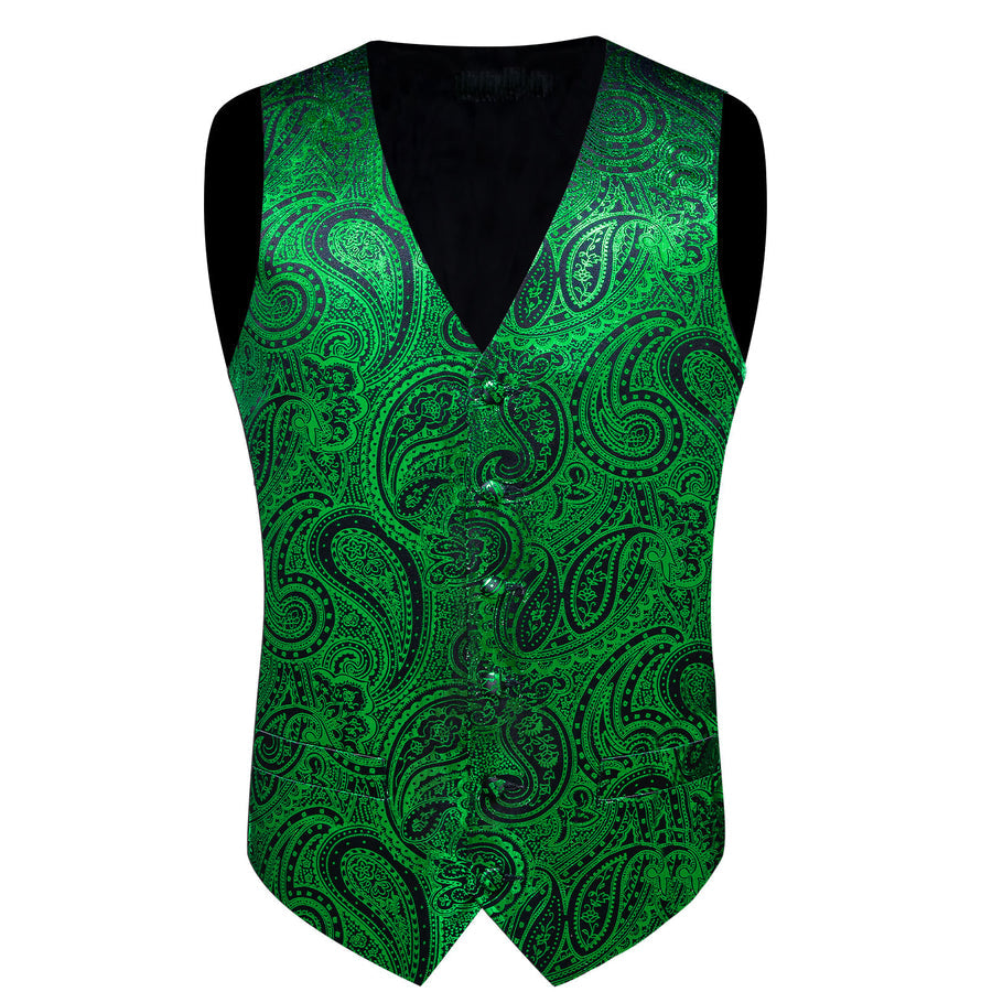 Green Black Paisley Silk Vest Set vest set    - Sophisticated Gentlemen