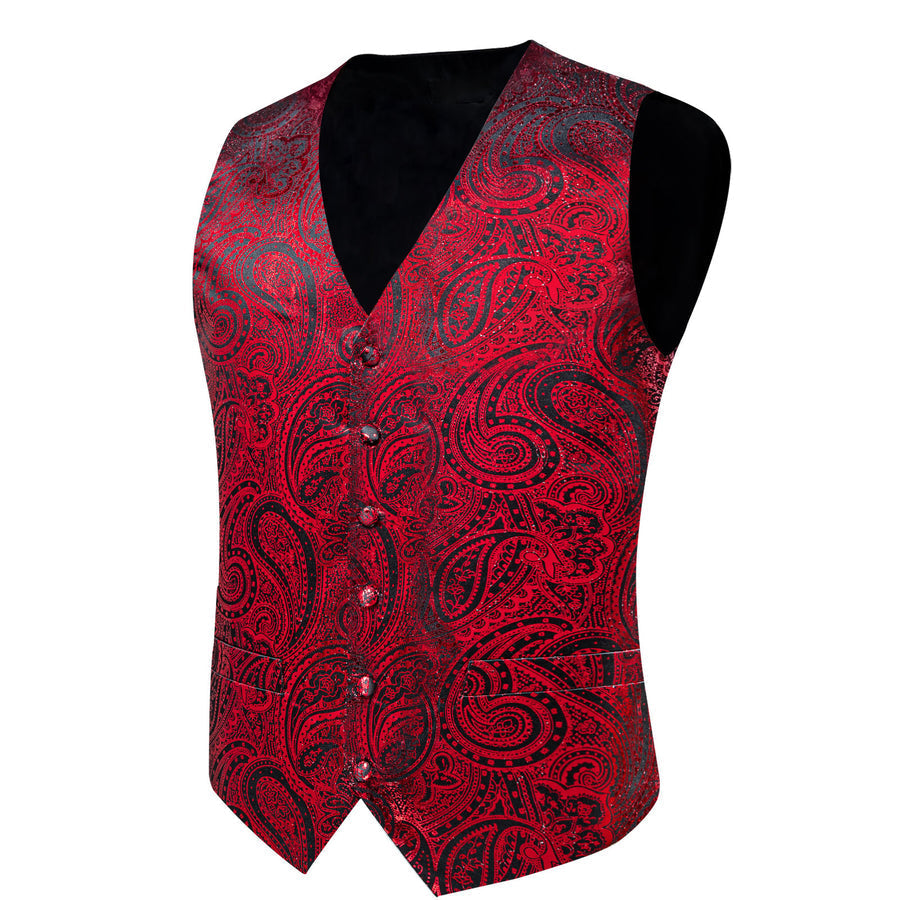 Red Paisley Silk Men's Vest Set vest set    - Sophisticated Gentlemen