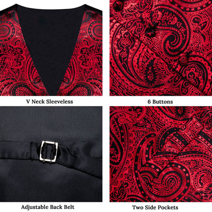 Red Paisley Silk Men's Vest Set vest set    - Sophisticated Gentlemen