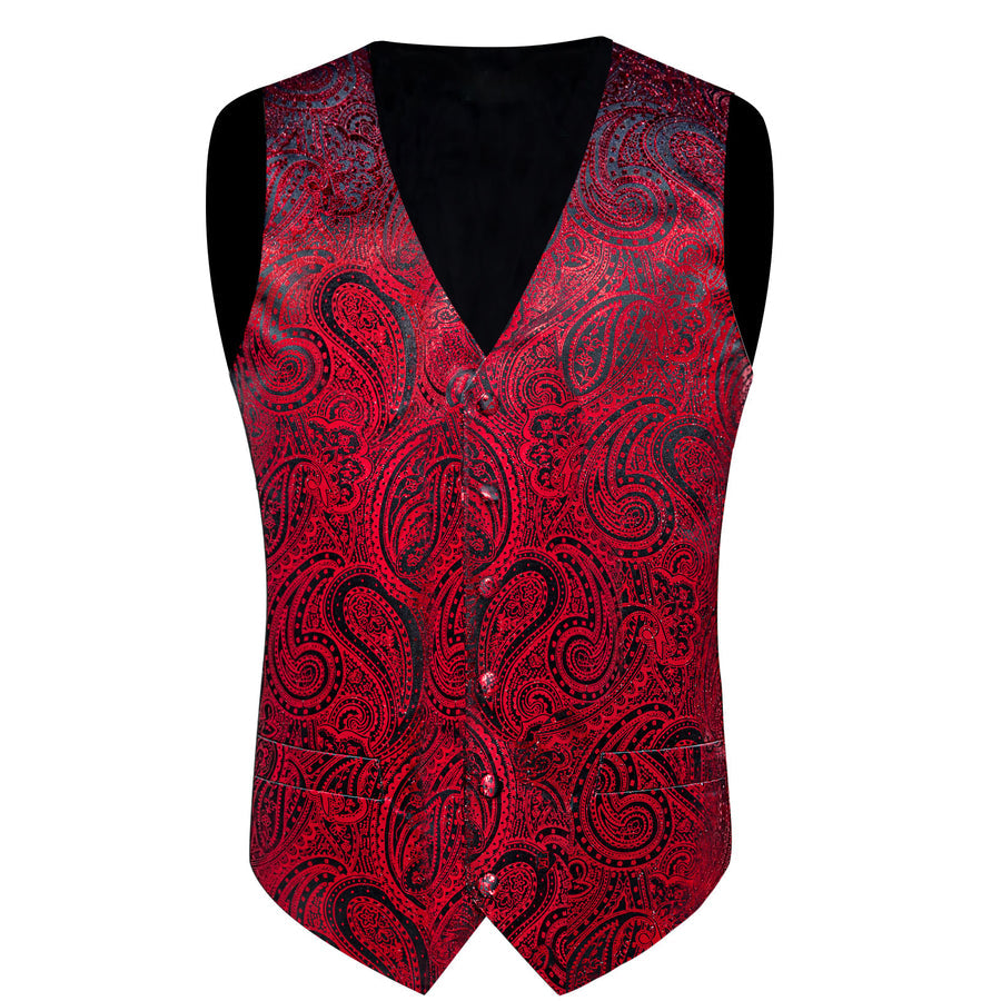 Red Paisley Silk Men's Vest Set vest set    - Sophisticated Gentlemen