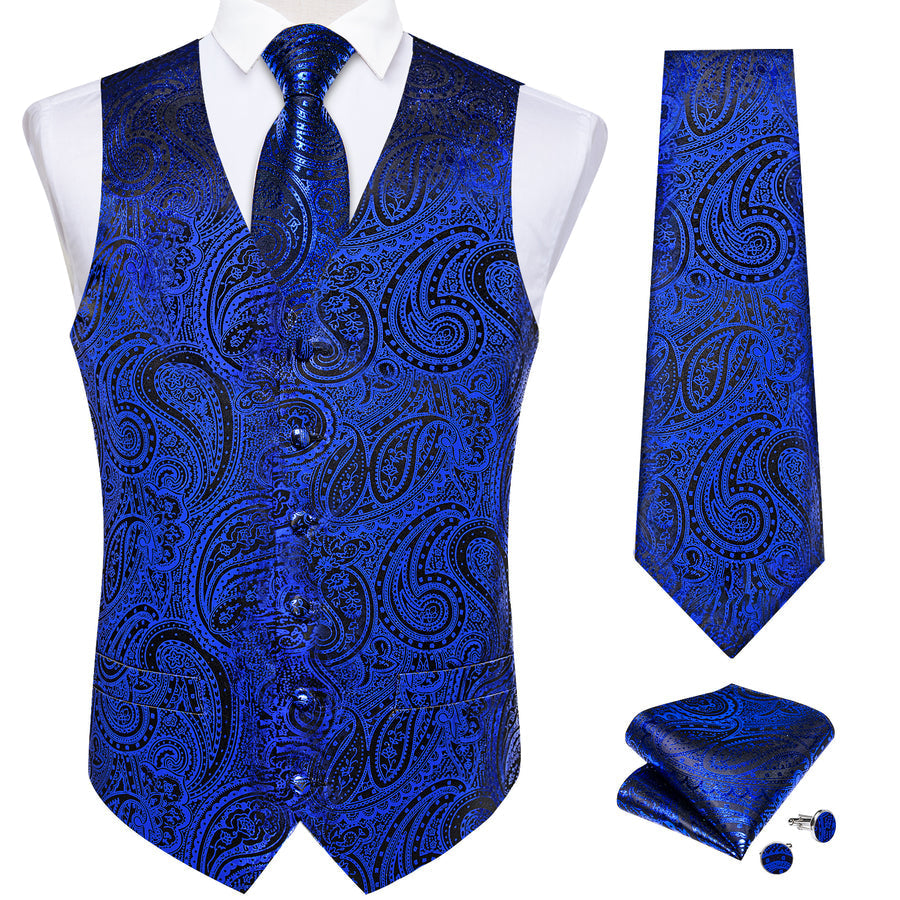 Blue Coral Paisley Silk Vest Set vest set    - Sophisticated Gentlemen