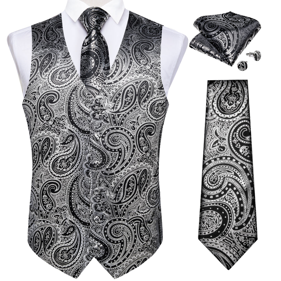 Gray Black Paisley Silk Men's Vest Set vest set    - Sophisticated Gentlemen