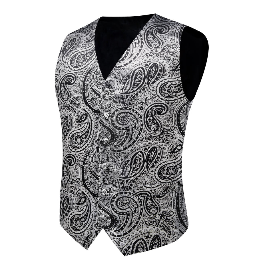 Gray Black Paisley Silk Men's Vest Set vest set    - Sophisticated Gentlemen