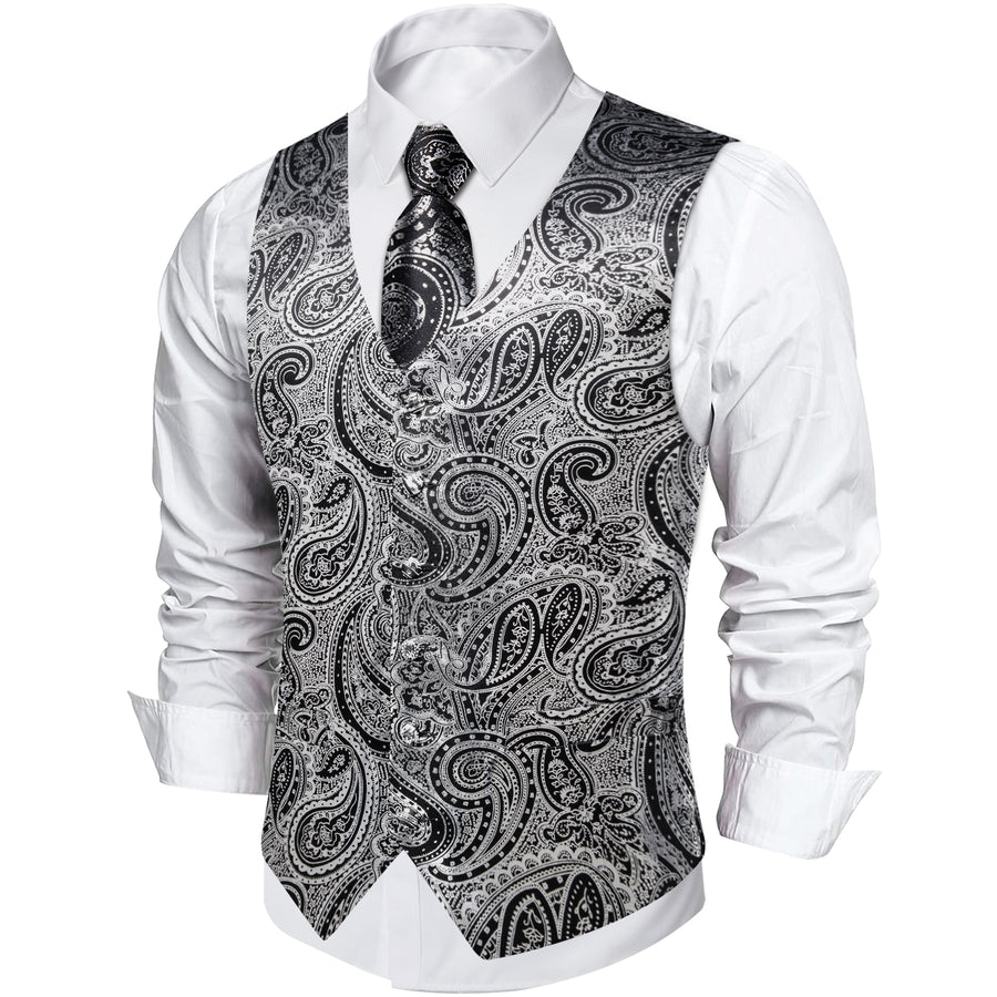 Gray Black Paisley Silk Men's Vest Set vest set    - Sophisticated Gentlemen