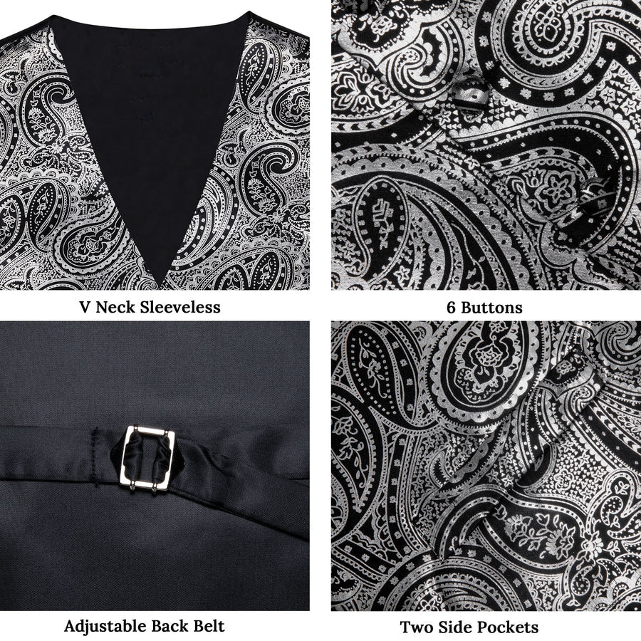 Gray Black Paisley Silk Men's Vest Set vest set    - Sophisticated Gentlemen