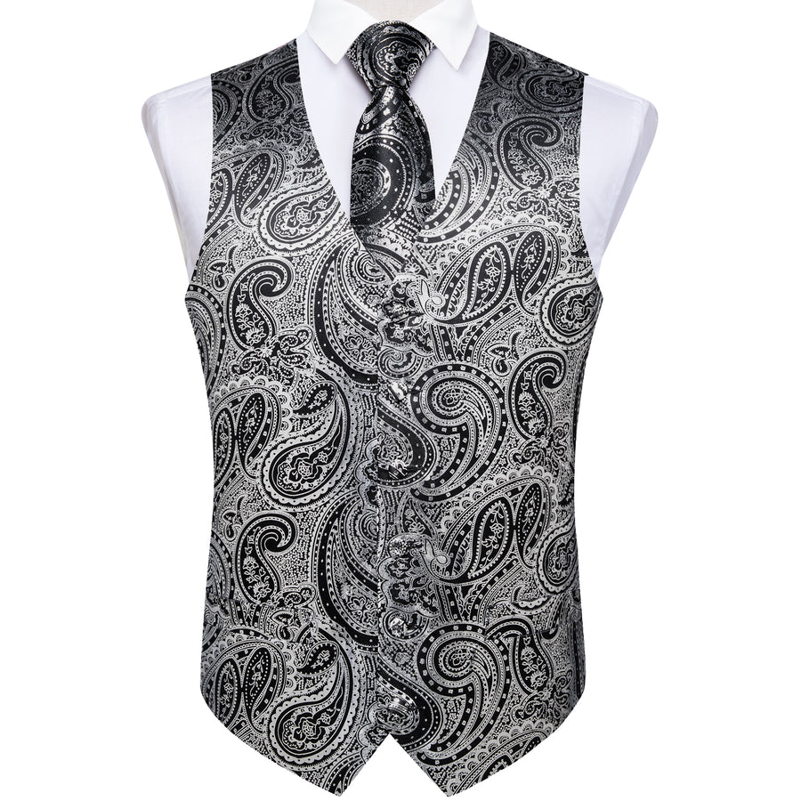 Gray Black Paisley Silk Men's Vest Set vest set    - Sophisticated Gentlemen