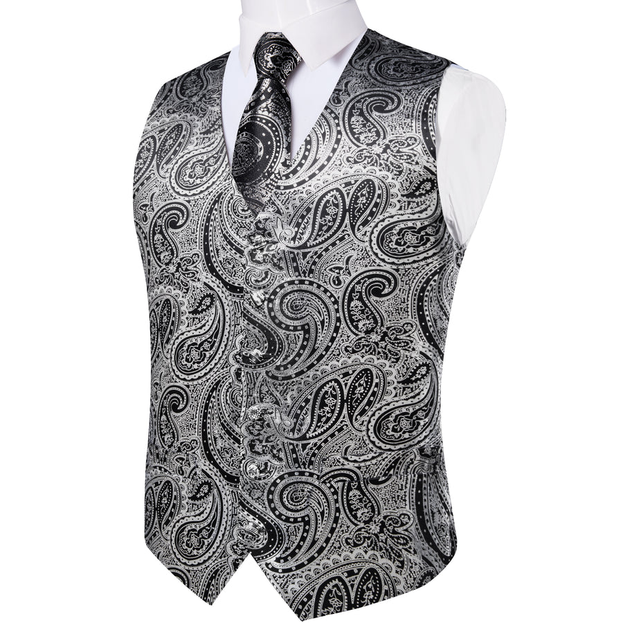 Gray Black Paisley Silk Men's Vest Set vest set    - Sophisticated Gentlemen