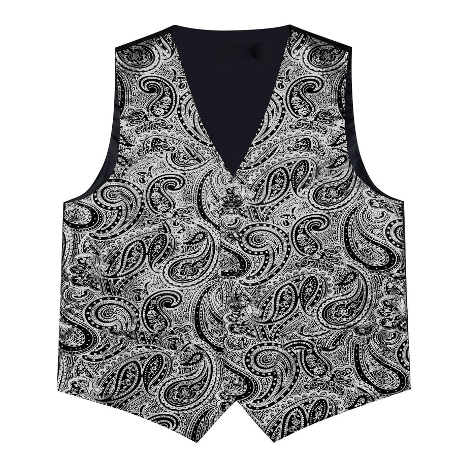 Gray Black Paisley Silk Men's Vest Set vest set    - Sophisticated Gentlemen
