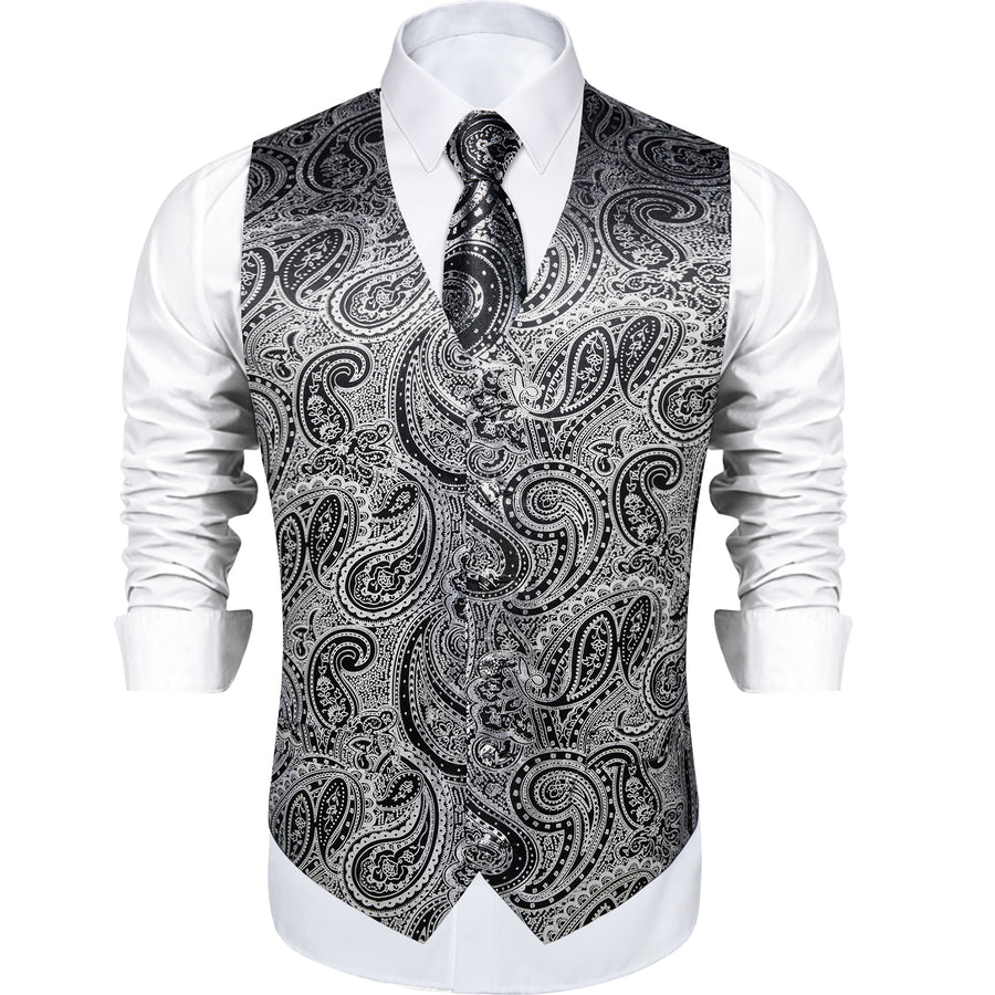 Gray Black Paisley Silk Men's Vest Set vest set    - Sophisticated Gentlemen