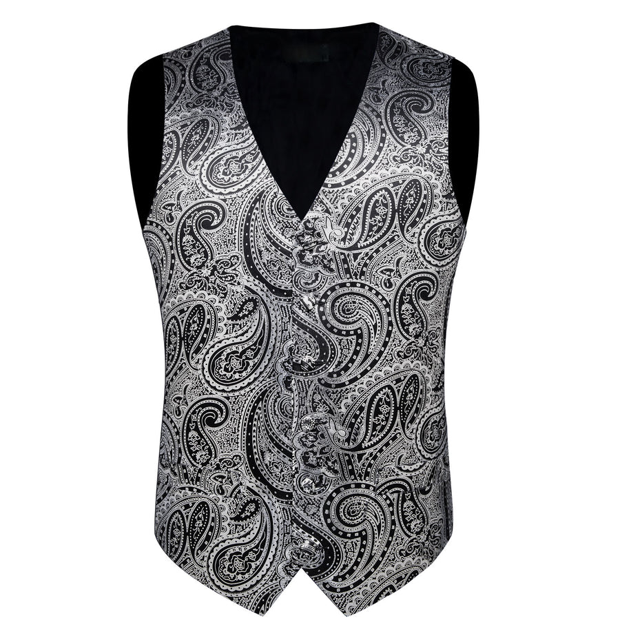 Gray Black Paisley Silk Men's Vest Set vest set    - Sophisticated Gentlemen