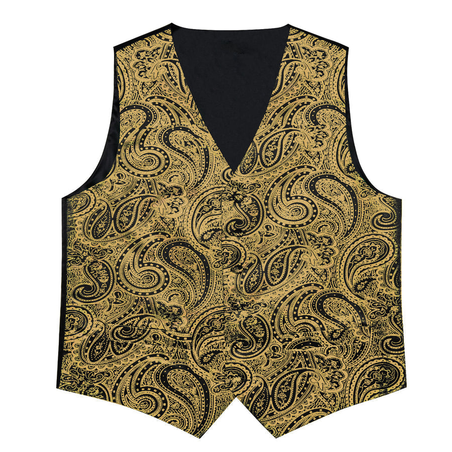 Gold Black Paisley Hot Stamping Silk Men's Vest Set vest set    - Sophisticated Gentlemen