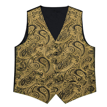 Gold Black Paisley Hot Stamping Silk Men's Vest Set vest set    - Sophisticated Gentlemen