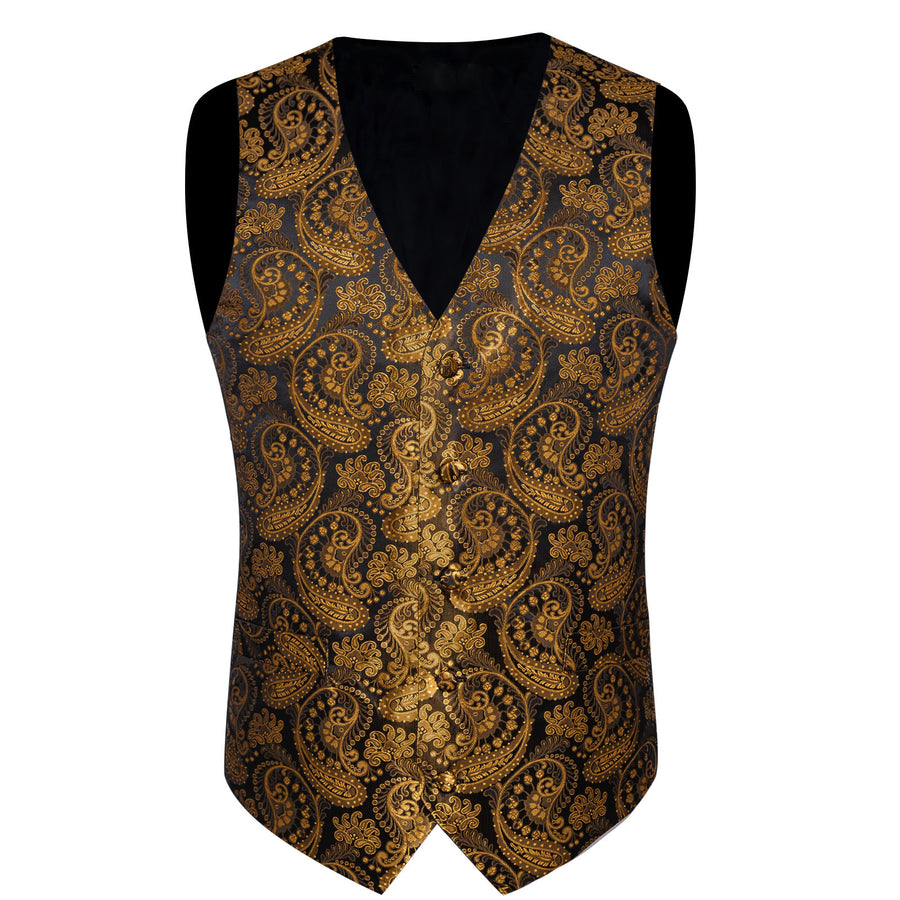Gold Black Paisley Silk Men's Vest Set vest set    - Sophisticated Gentlemen