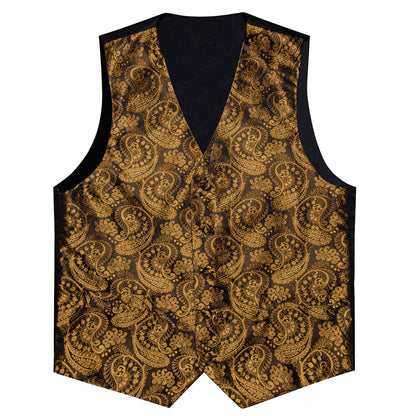 Gold Black Paisley Silk Men's Vest Set vest set    - Sophisticated Gentlemen