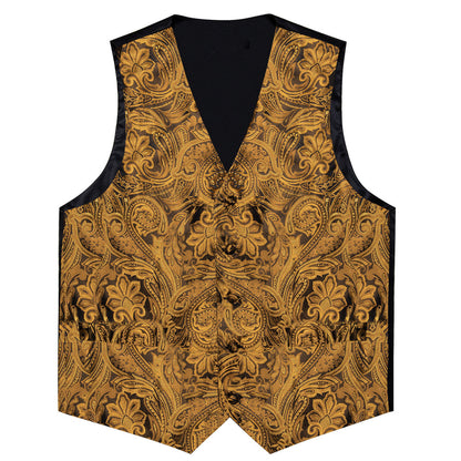 Gold Brown Paisley Flower Silk Vest Set vest set    - Sophisticated Gentlemen