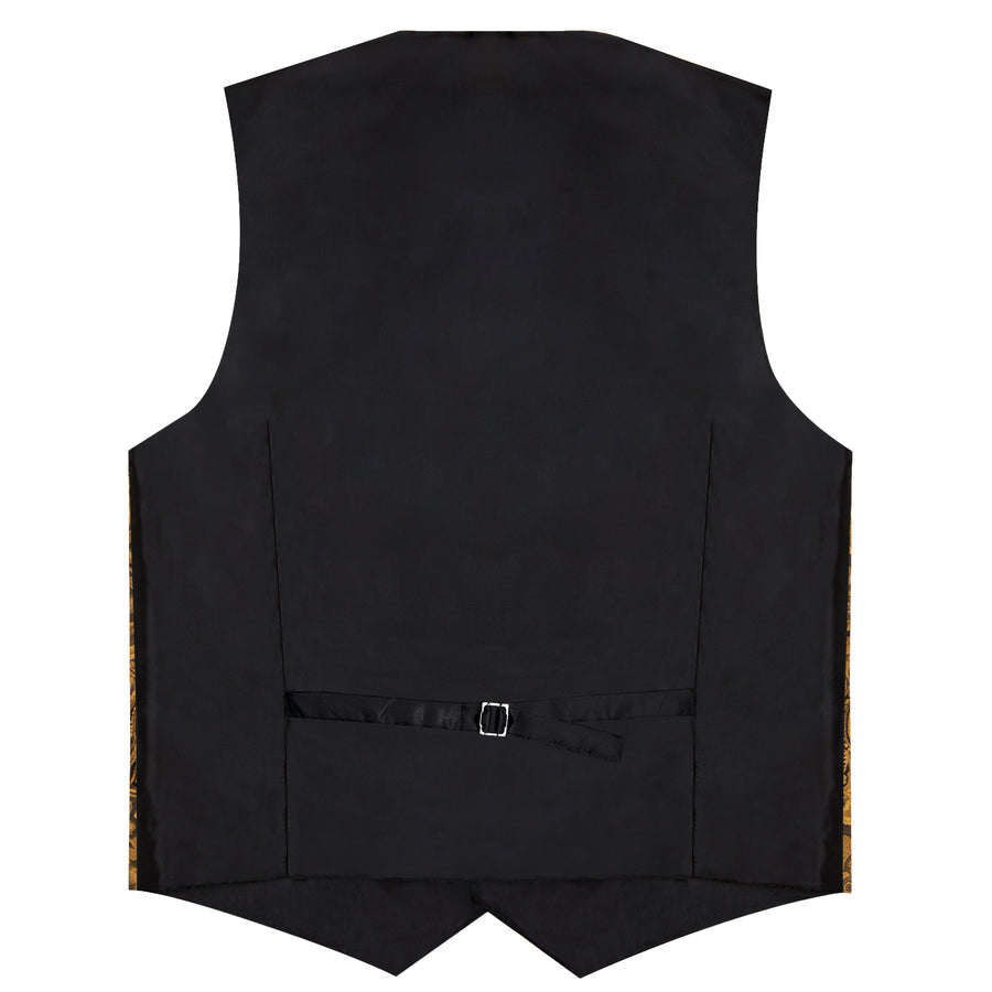 Gold Brown Paisley Flower Silk Vest Set vest set    - Sophisticated Gentlemen