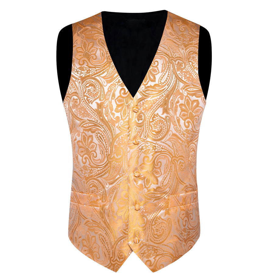 Orange Paisley Flower Silk Men's Vest Set vest set    - Sophisticated Gentlemen
