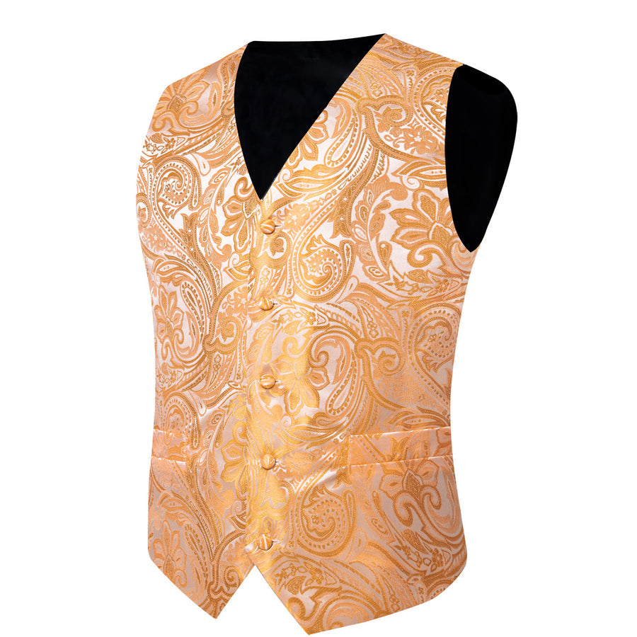 Orange Paisley Flower Silk Men's Vest Set vest set    - Sophisticated Gentlemen