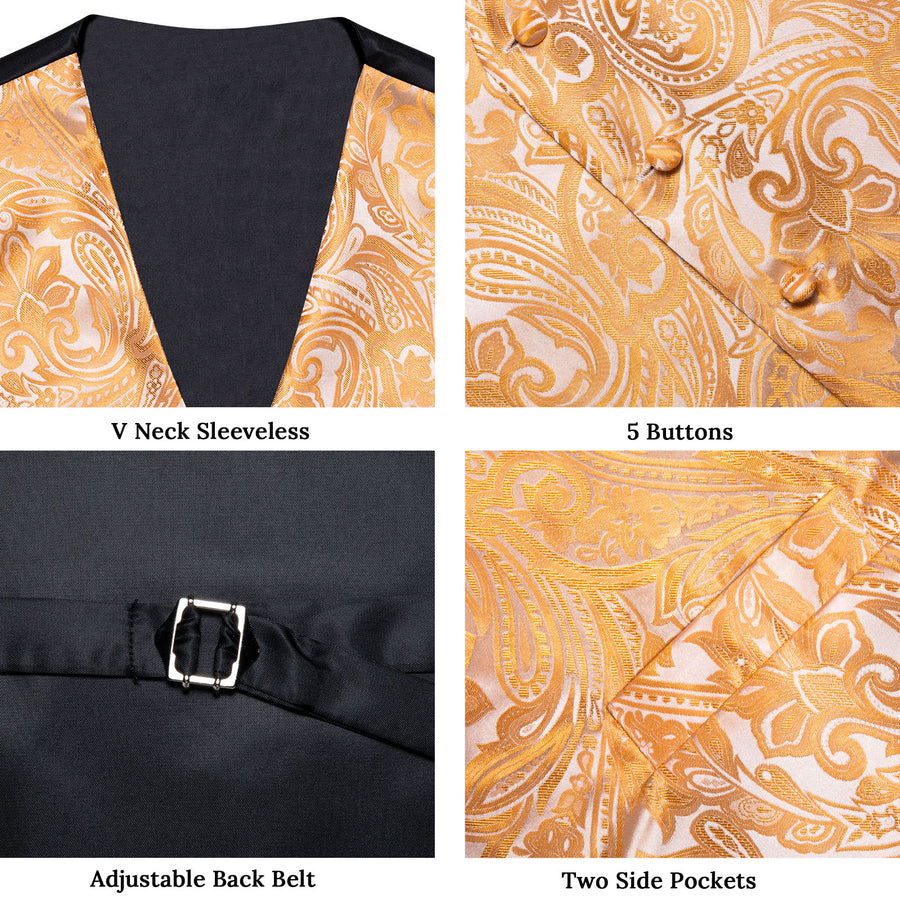 Orange Paisley Flower Silk Men's Vest Set vest set    - Sophisticated Gentlemen