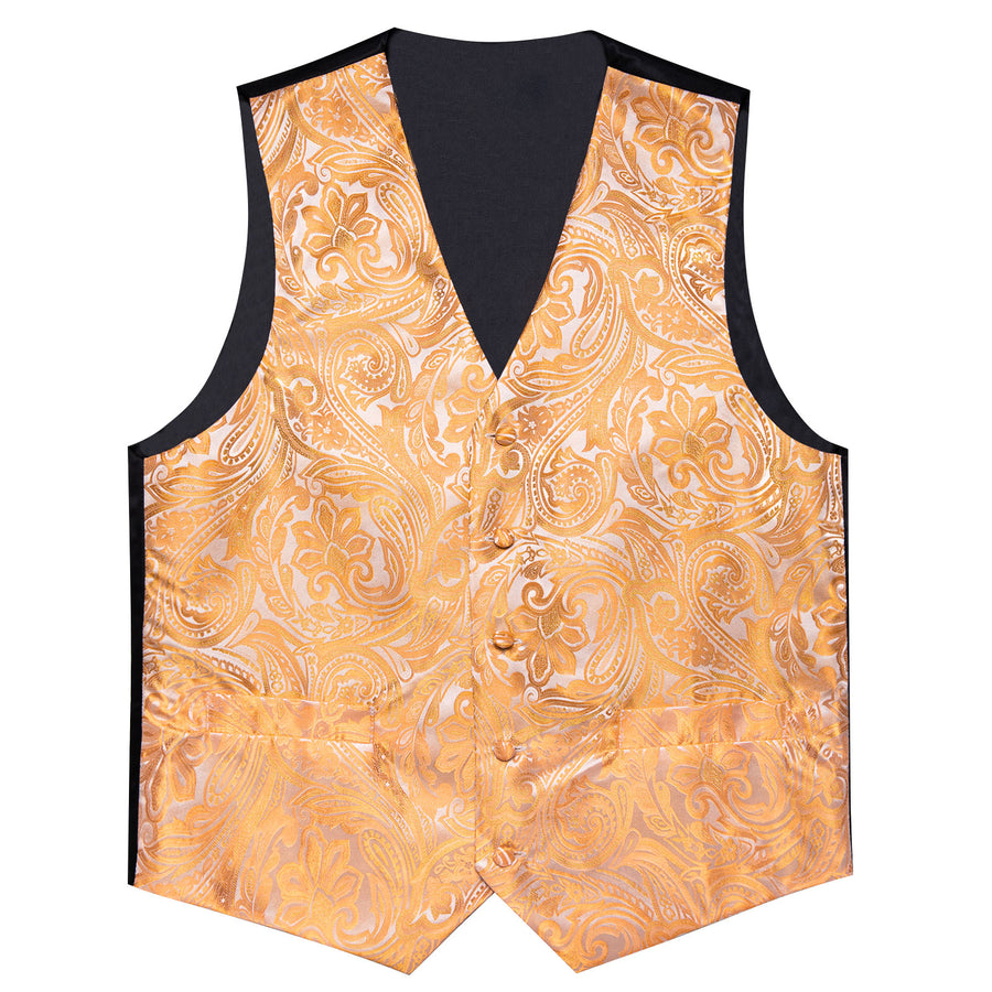Orange Paisley Flower Silk Men's Vest Set vest set    - Sophisticated Gentlemen