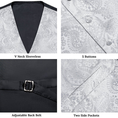 Silver Paisley Jacquard Silk Vest Set vest set    - Sophisticated Gentlemen