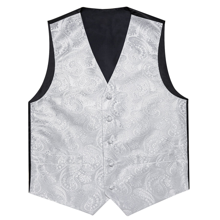 Silver Paisley Jacquard Silk Vest Set vest set    - Sophisticated Gentlemen