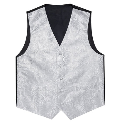 Silver Paisley Jacquard Silk Vest Set vest set    - Sophisticated Gentlemen