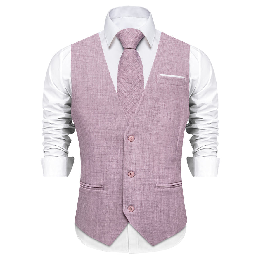 Plum Pink Plaid Jacquard Men's Vest Set vest set    - Sophisticated Gentlemen
