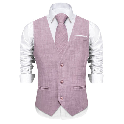 Plum Pink Plaid Jacquard Men's Vest Set vest set    - Sophisticated Gentlemen