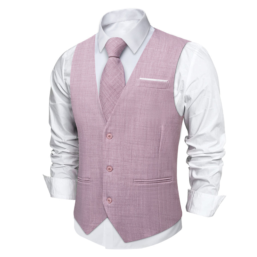 Plum Pink Plaid Jacquard Men's Vest Set vest set    - Sophisticated Gentlemen