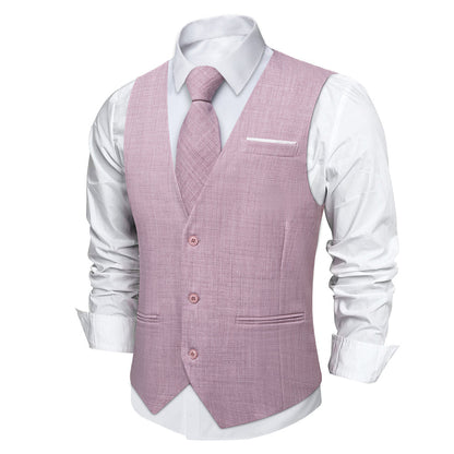 Plum Pink Plaid Jacquard Men's Vest Set vest set    - Sophisticated Gentlemen