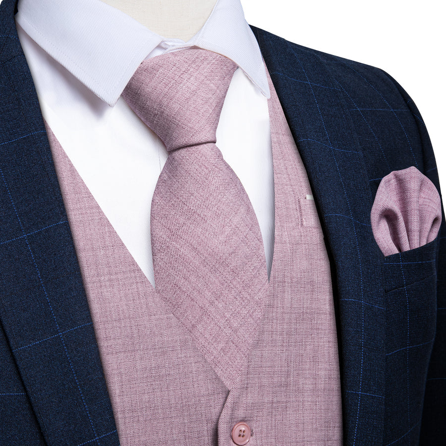 Plum Pink Plaid Jacquard Men's Vest Set vest set S (Chest 40")   - Sophisticated Gentlemen